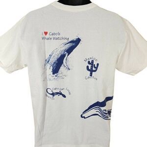 Whale Watching T Shirt Mens Size Large Vintage Y2K Humpback Cabo San Lucas Gecko